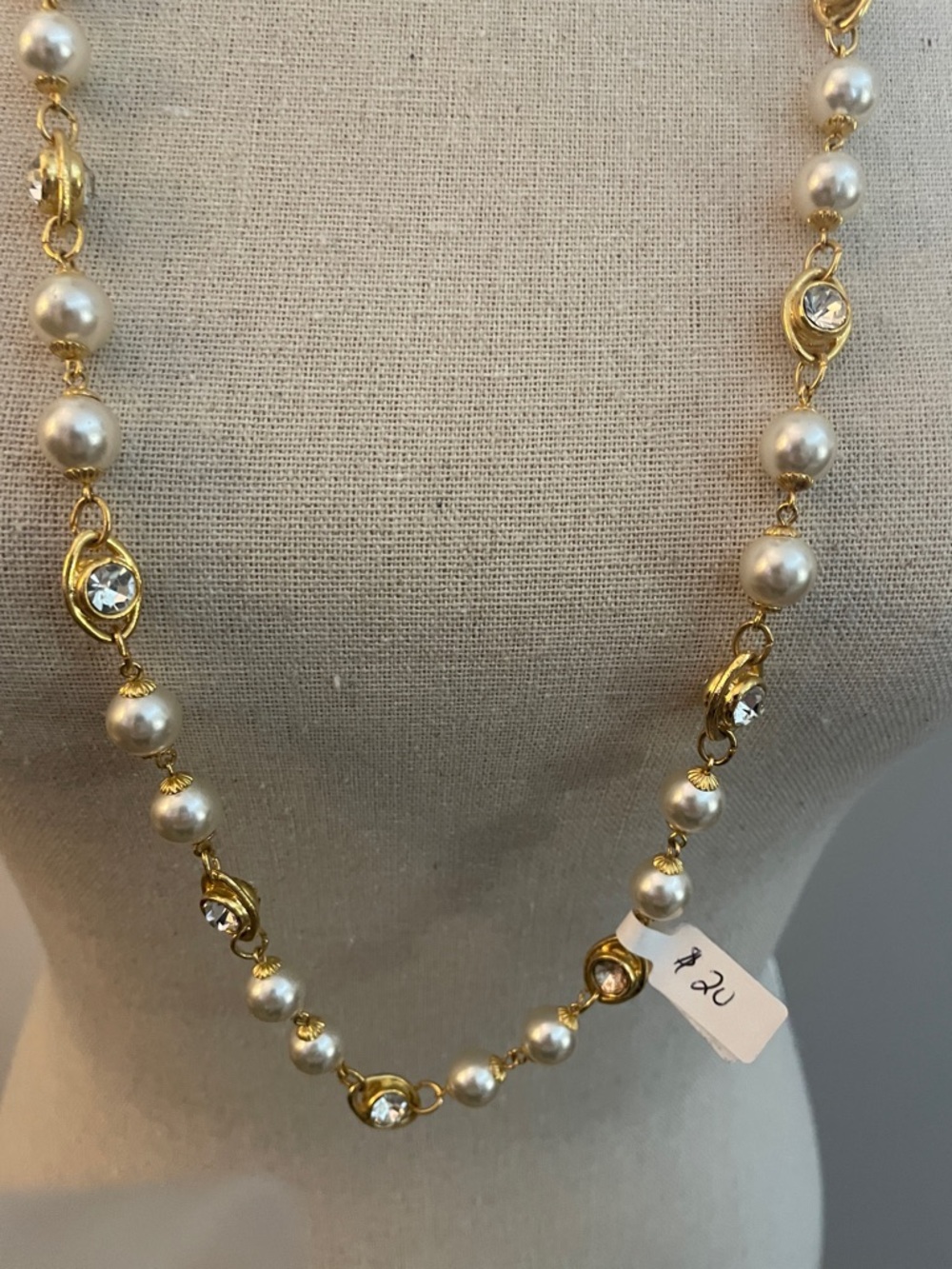 Gold-Tone Pearl and Crystal Station Necklace